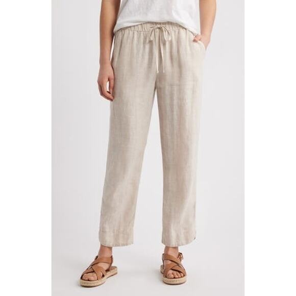 Caslon Women's Tapered Linen Pants Elastic Waist Flax Beige Size Large - Picture 1 of 9